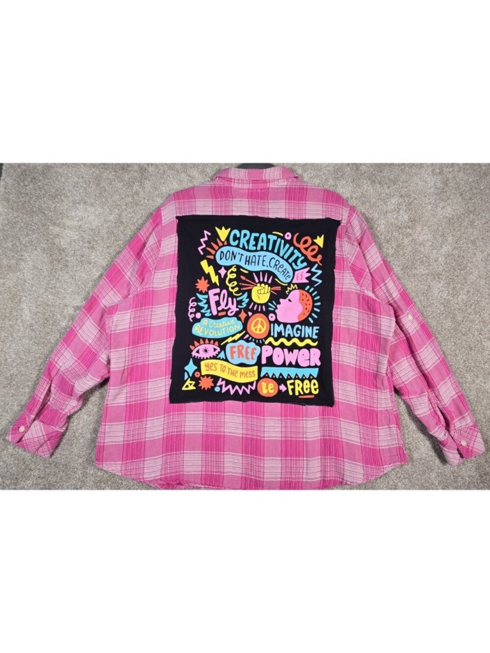 OOAK Upcycled Shirt Shacket Create Don't Hate ARTSY Peace Graphic Women's 2X
